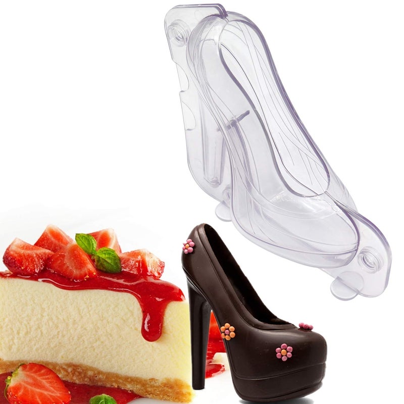 Together-life Big Size 3D High Heel Shoe Chocolate Mold with 3 Clips, DIY Crystal Jelly Lady Shoes Mould Candy Cake Decoration Desserts Fondant Model Baking Pastry Tool, 7.5" x 7" x 2.7" - Image 3
